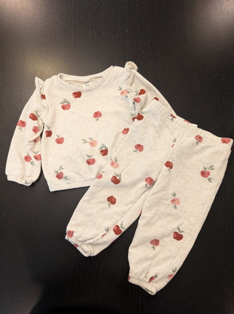 Carter's Cream Sweatshirt & Jogger Set with Red Apple Print